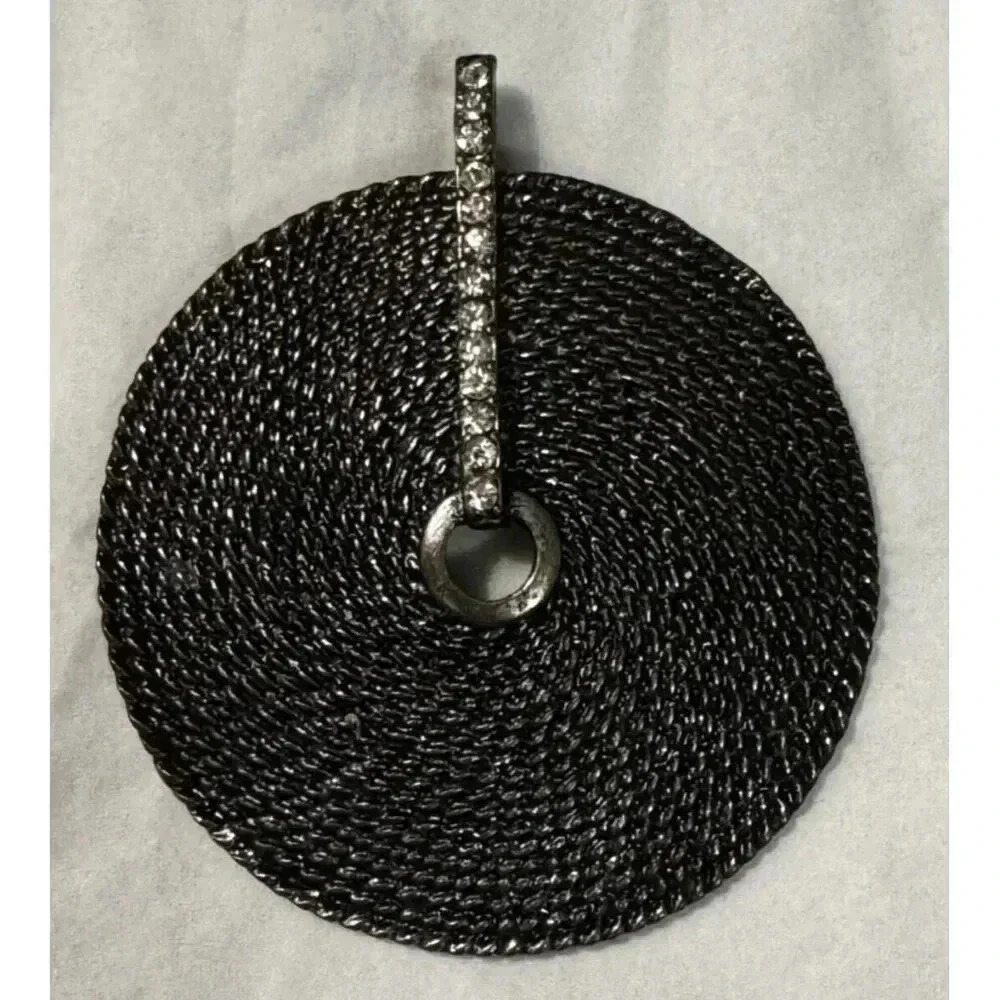 Gunmetal Spiral Textured Round Statement Pendant Clear Rhinestone Bar Accent - Picture 9 of 9